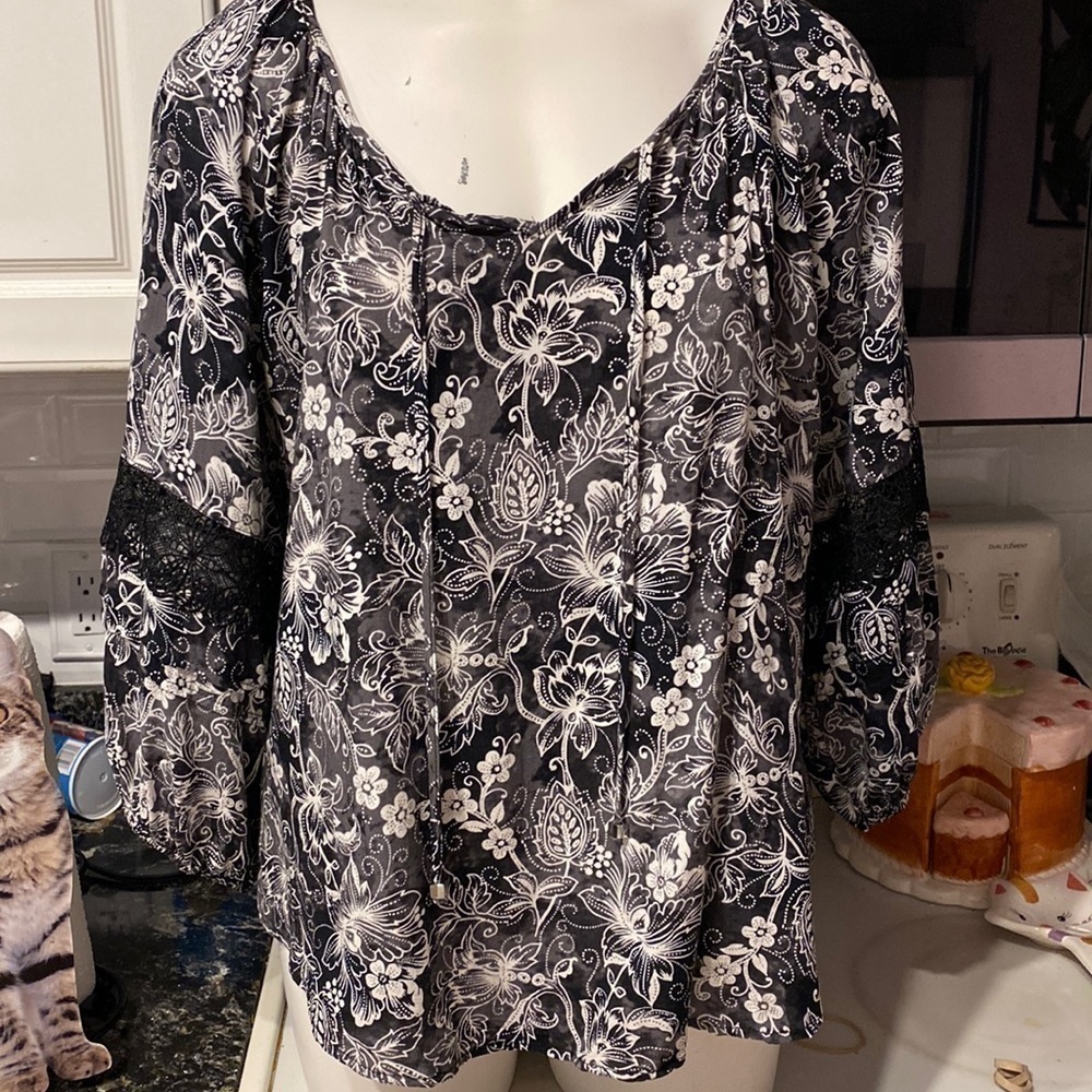 C womens Adrienne Vittadini casual floral 3/4 sleeve plus size blouse 1X